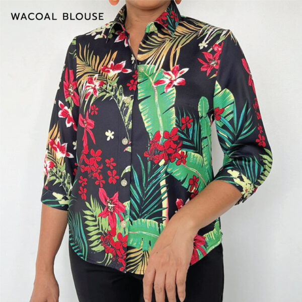 WACOAL BLOUSE WACOAL BLOUSE เสื้อเชิ้ตผ้าโพลีเอสเตอร์พิมพ์ลาย แขน3 ส่วน